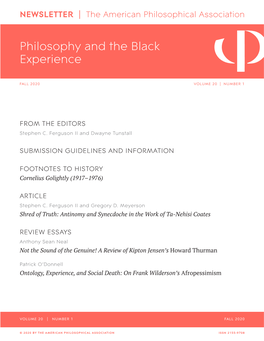 APA Newsletter on Philosophy and the Black Experience Vol. 20, No. 1