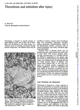 Thrombosis and Embolism After Injury J Clin Pathol: First Published As 10.1136/Jcp.S3-4.1.86 on 1 January 1970