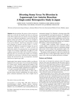 Diverting Stoma Versus No Diversion in Laparoscopic Low