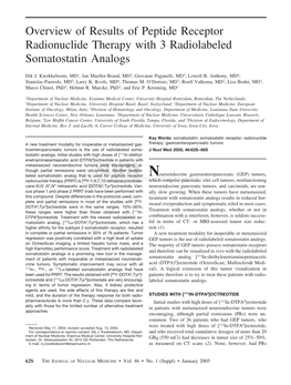 Overview of Results of Peptide Receptor Radionuclide Therapy with 3 Radiolabeled Somatostatin Analogs