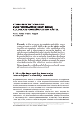 Korpusleksikograafia Uued Võimalused Eesti Keele Kollokatsioonisõnastiku Näitel