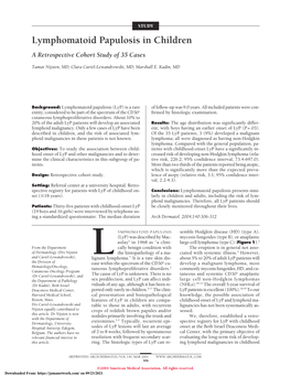 Lymphomatoid Papulosis in Children a Retrospective Cohort Study of 35 Cases