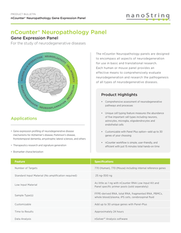Ncounter Neuropathology Panel – Product Bulletin