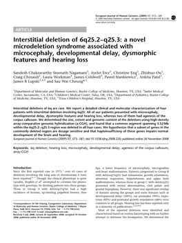 Interstitial Deletion of 6Q25.2&Ndash