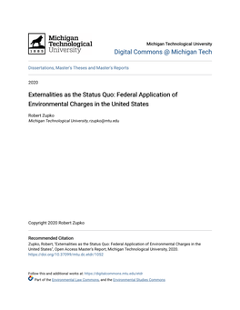 Externalities As the Status Quo: Federal Application of Environmental Charges in the United States