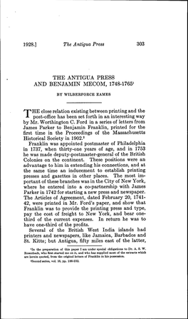 The Antigua Press and Benjamin Mecom, 1748-17651