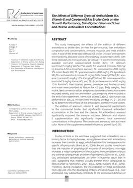 (Se, Vitamin E and Carotenoids) in Broiler Diets on the Growth