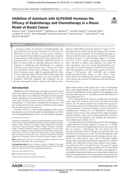 Inhibition of Autotaxin with GLPG1690 Increases the Efficacy of Radiotherapy and Chemotherapy in a Mouse Model of Breast Cancer