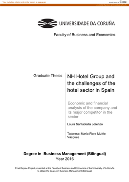 NH Hotel Group and the Challenges of the Hotel Sector in Spain. Economic and Financial Analysis of the Company and Its Major