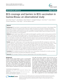 BCG Coverage and Barriers to BCG Vaccination In