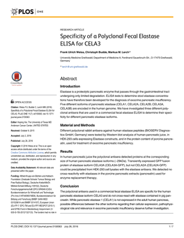 Specificity of a Polyclonal Fecal Elastase ELISA for CELA3