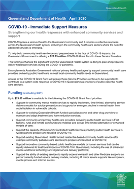 COVID-19 - Immediate Support Measures Strengthening Our Health Responses with Enhanced Community Services and Support