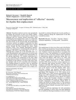 Measurement and Implication of “Effective” Viscosity for Rhyolite Flow Emplacement