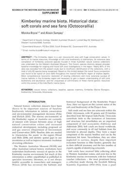 Kimberley Marine Biota. Historical Data: Soft Corals and Sea Fans (Octocorallia)