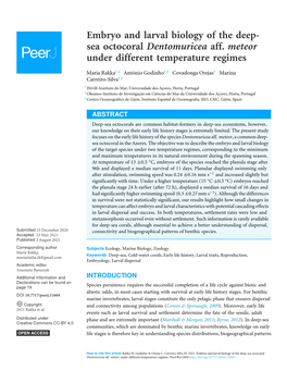 Embryo and Larval Biology of the Deep- Sea Octocoral Dentomuricea Aff