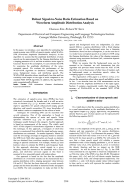 Robust Signal-To-Noise Ratio Estimation Based on Waveform Amplitude Distribution Analysis