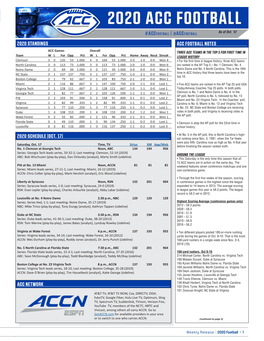 2020 Standings Acc Football Notes 2020 Schedule (Oct. 17