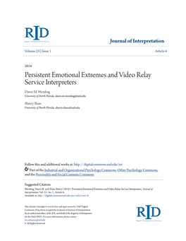 Persistent Emotional Extremes and Video Relay Service Interpreters Dawn M