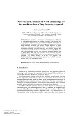 Performance Evaluation of Word Embeddings for Sarcasm Detection- a Deep Learning Approach