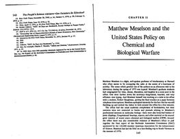 Matthew Meselson and Federal Policy on Chemical and Biological Warfare