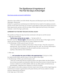 The Significance & Importance of the First Ten Days of Dhul-Hijjah