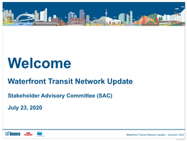 Waterfront Transit Network Update – Summer 2020 Agenda