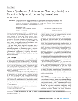 Isaacs' Syndrome (Autoimmune Neuromyotonia) in a Patient with Systemic Lupus Erythematosus