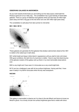 OBSERVING GALAXIES in ANDROMEDA As You Look Towards