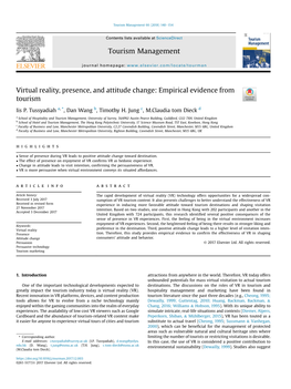 Virtual Reality, Presence, and Attitude Change: Empirical Evidence from Tourism