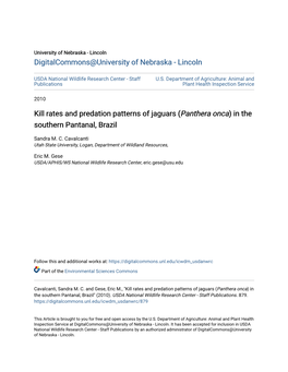 Kill Rates and Predation Patterns of Jaguars (Panthera Onca) in the Southern Pantanal, Brazil