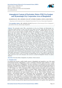 Atmospheric Content of Particulate Matter PM2.5 in Gazipur and Mymensingh City Corporation Area of Bangladesh