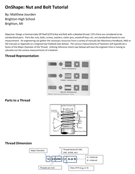 Onshape: Nut and Bolt Tutorial By: Matthew Jourden Brighton High School Brighton, MI