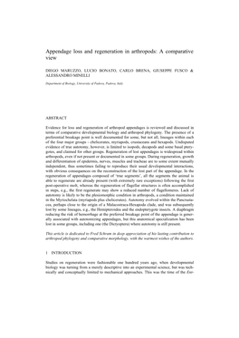 Appendage Loss and Regeneration in Arthropods: a Comparative View