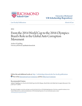 From the 2014 World Cup to the 2016 Olympics: Brazil's Role in the Global Anti-Corruption Movement Andrew B