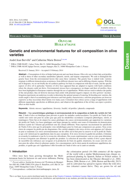 Genetic and Environmental Features for Oil Composition in Olive Varieties