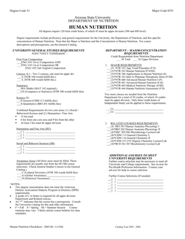 HUMAN NUTRITION All Degrees Require 120 Total Credit Hours, of Which 45 Must Be Upper Division (300 and 400 Level)