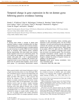 Temporal Change in Gene Expression in the Rat Dentate Gyrus Following Passive Avoidance Learning