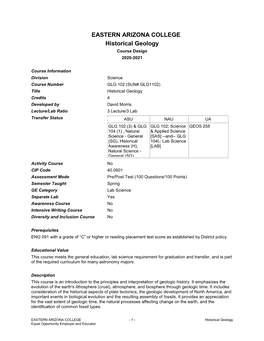 Historical Geology Course Design 2020-2021
