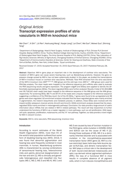 Original Article Transcript Expression Profiles of Stria Vascularis in Mitf-M Knockout Mice