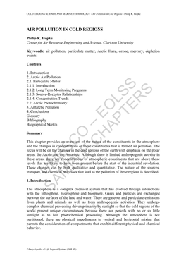 Air Pollution in Cold Regions - Philip K