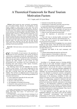 A Theoretical Framework for Rural Tourism Motivation Factors