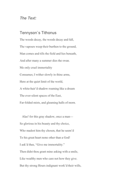 The Text: Tennyson`S Tithonus