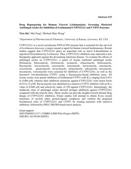 Abstract #15 Drug Repurposing for Human Visceral Leishmaniasis: Screening Marketed Antifungal Azoles for Inhibition of Leishmani