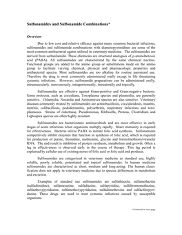 Sulfonamides and Sulfonamide Combinations*