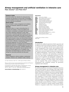 Airway Management and Artificial Ventilation in Intensive Care