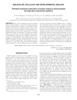 Prehatch Intestinal Maturation of Turkey Embryos Demonstrated Through Gene Expression Patterns