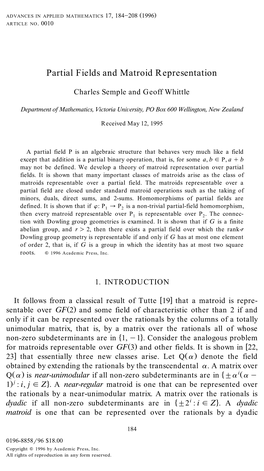 Partial Fields and Matroid Representation