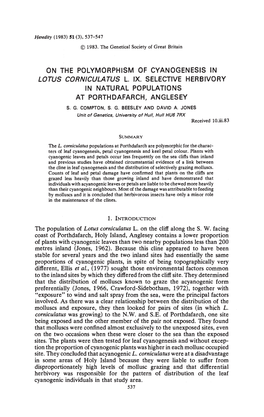 On the Polymorphism of Cyanogenesis in Lotus Corniculatus L