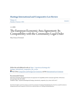 The European Economic Area Agreement: Its Compatibility with the Community Legal Order, 16 Hastings Int'l & Comp.L