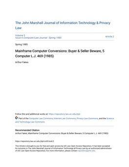 Mainframe Computer Conversions: Buyer & Seller Beware, 5 Computer L.J